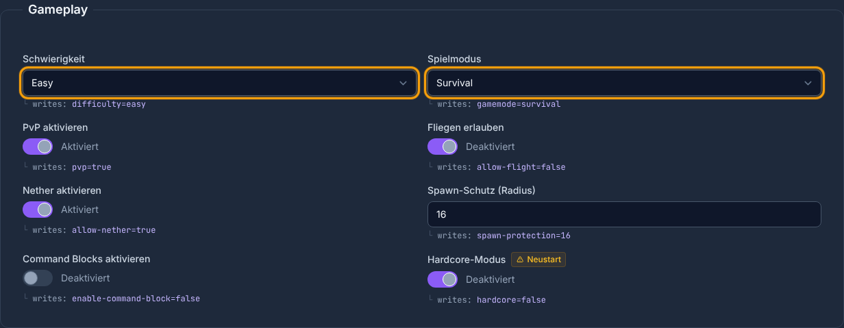 Gamemode and difficulty