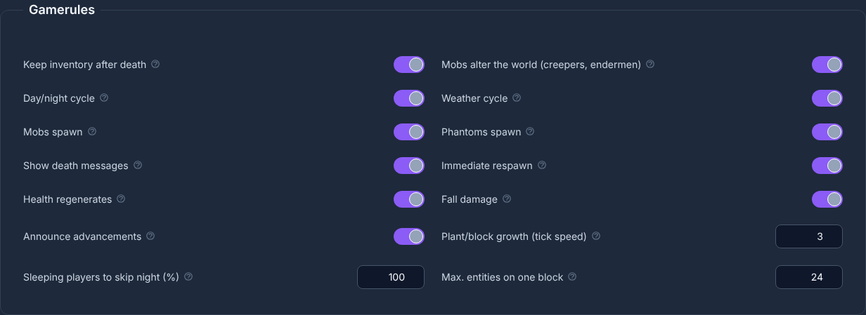 Gamerules grid in the editor