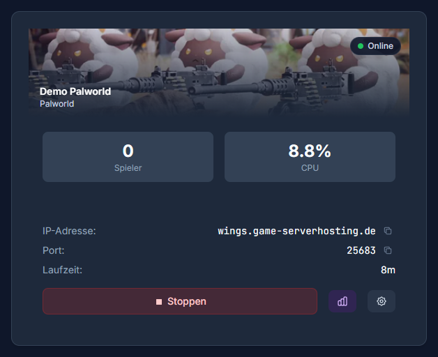Server-Kachel mit Status bereit