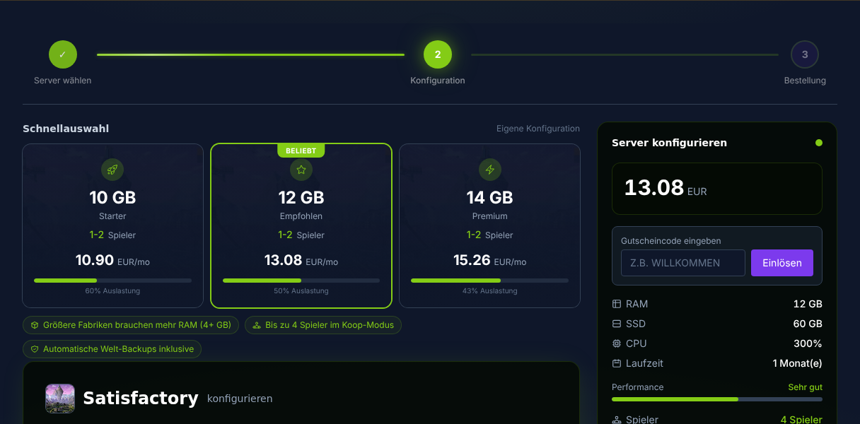 Satisfactory Server bestellen
