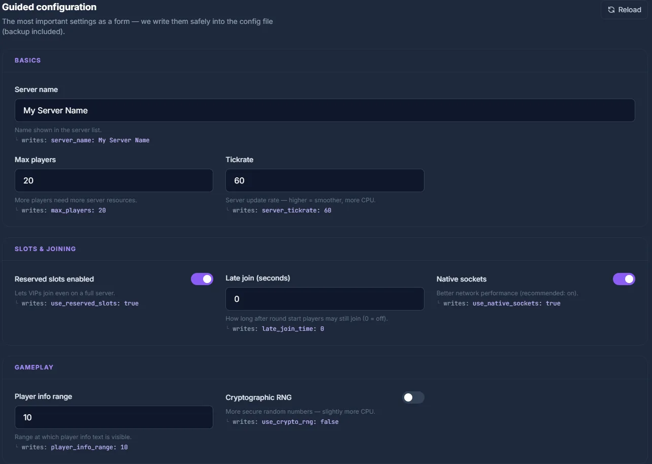 Guided SCP-SL configuration editor: basics, slots and gameplay as a form in the game-serverhosting.de panel